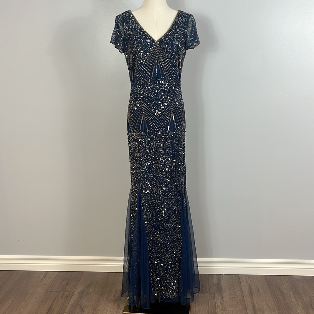 Evening Essentials Elegant Navy Sequin Gown - Picture 1 of 17
